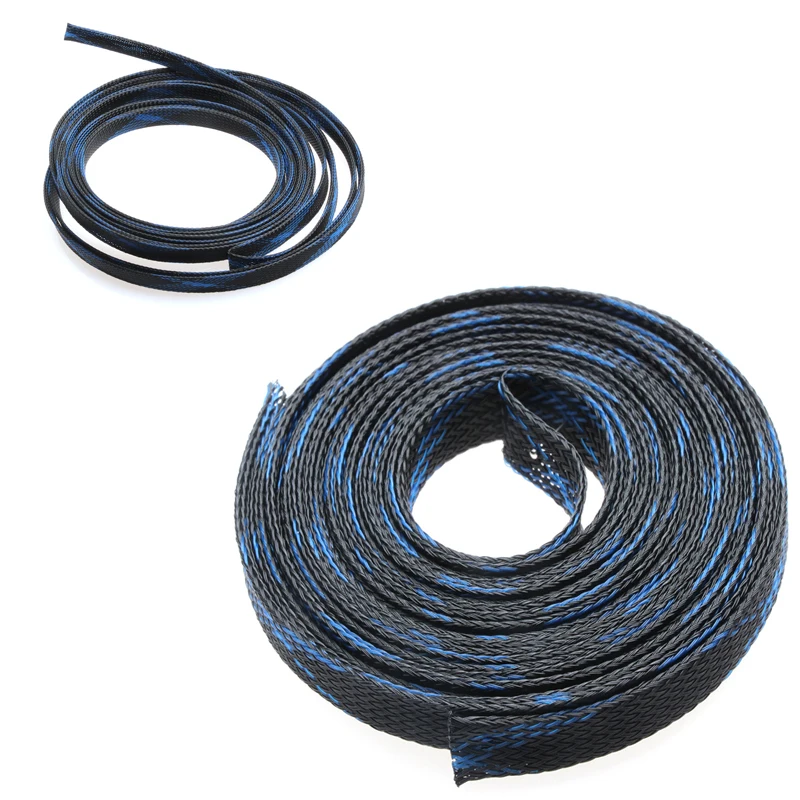 1/5M Cable Sleeves Black & Blue Snakeskin Mesh Wire Protecting Nylon Tight PET Expandable Insulation Sheathing Braided Sleeves