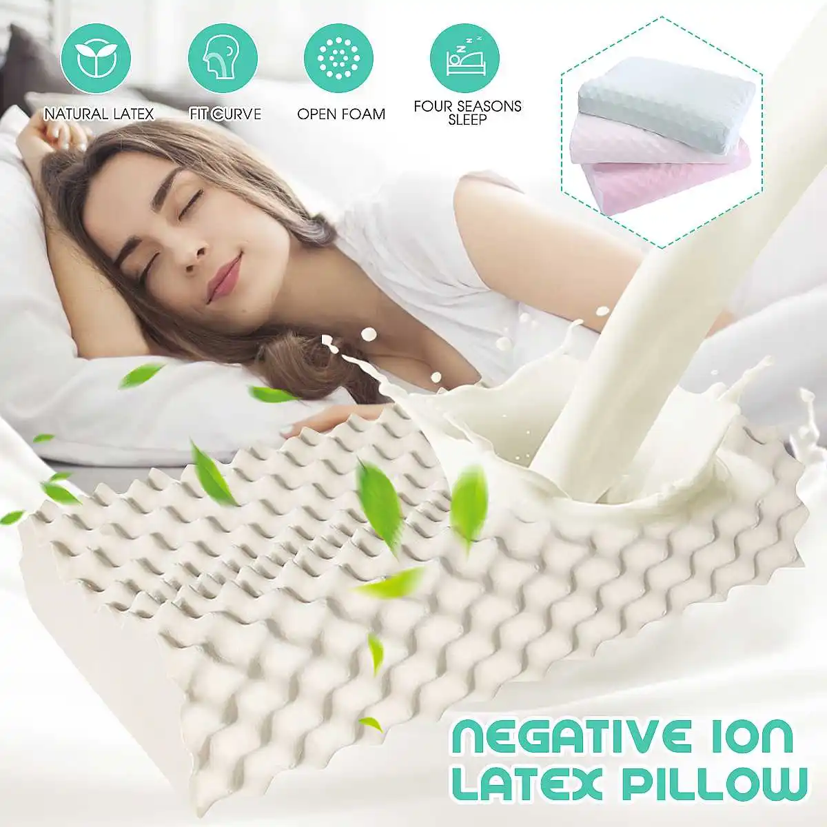 Natural Latex Pillow Sri Lanka Negative Ion Soft Rebound Neck Massage Wave Pillow Orthopedic for Home Latex Pillow Bed Pillow