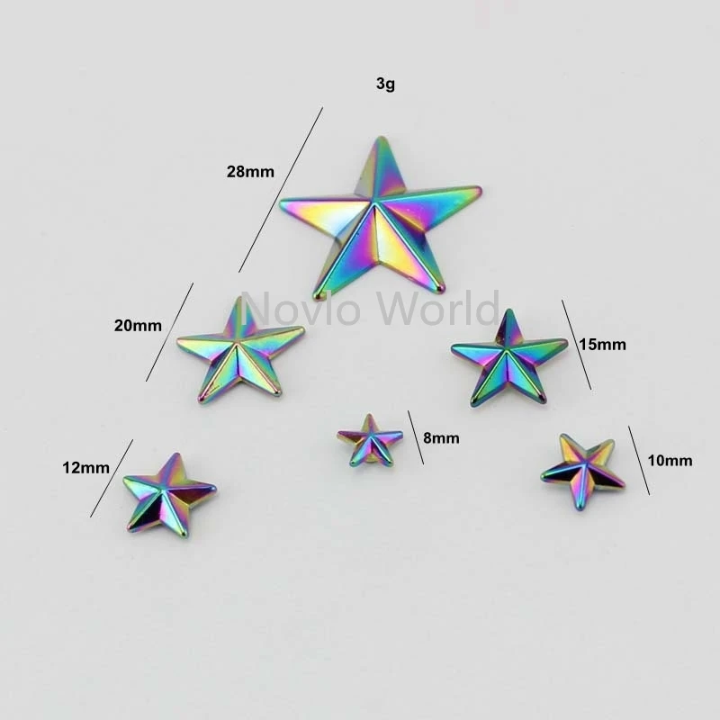 Nolvo World 20-100pcs 6 size 8-10-12-15-20-28mm rainbow cute beautiful five stars pentastar rivet pentagram studs