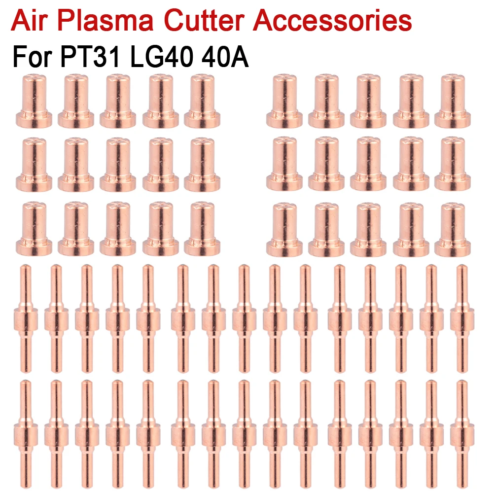 20/40/60pcs Consumables Red Copper Extended Long Tip Electrodes and Long Nozzles For PT31 LG40 40A Air Plasma Cutter