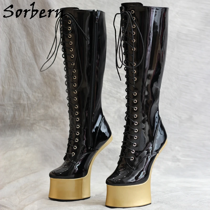 

Sorbern Exotic Knee High Boots Women Drag Queens Horse Shoes Lace Up Fetish Crossdresser Hoof Soles Custom Service Available