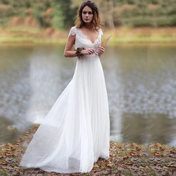Summer Boho Wedding Dresses Beach Customized Cap Sleeves Wedding Gowns 2025 Plus Size Bridal Dresses Vestido de Novia