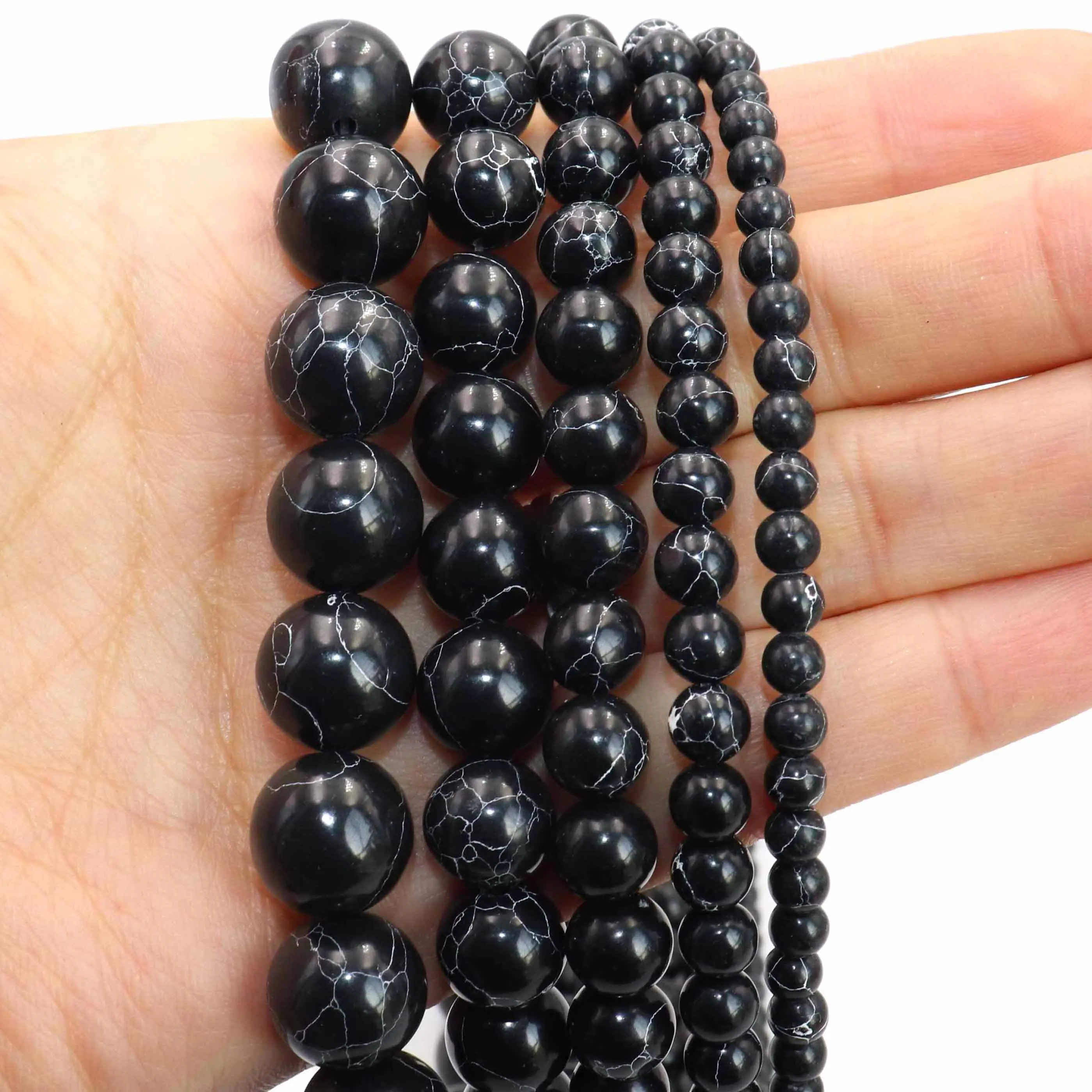 Natural Stone Black Howlite Turquoises Round Loose Beads For Jewelry Making Fit Diy Bracelet Necklace 4 6 8 10 12MM
