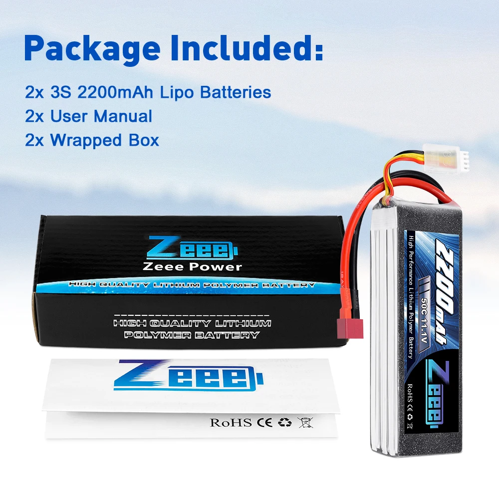 2pcs Zeee 3S 2200mAh LiPo Battery 11.1V 50C Softcase with Deans Plug for RC Car Helicopter Drone Boat Airplane RC Model Parts