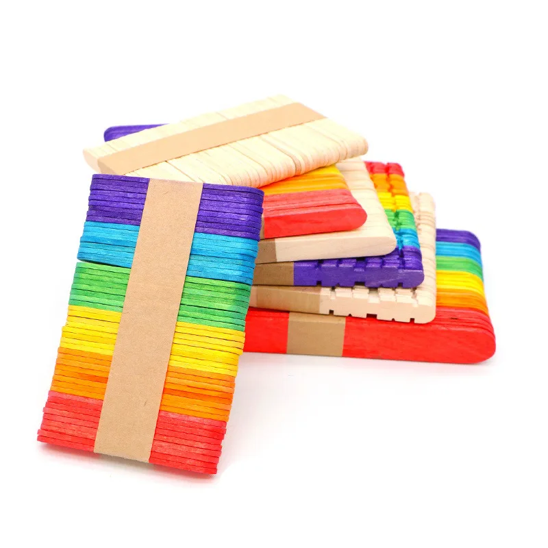 100Pcs/Lot Natural Wooden Sticks Silicone Ice Cream Molds for Popsicle Stick Baby DIY Hand Crafts Art Tools