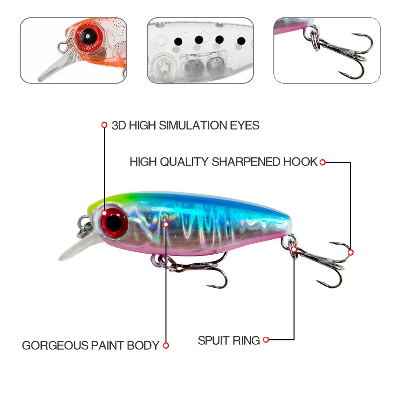 1PCS Wobbler Fishing Lure Mini Minnow Lure 38mm 2.7g Lure Bait 3D Eyes Artificial Plastic Hard Bait Bass