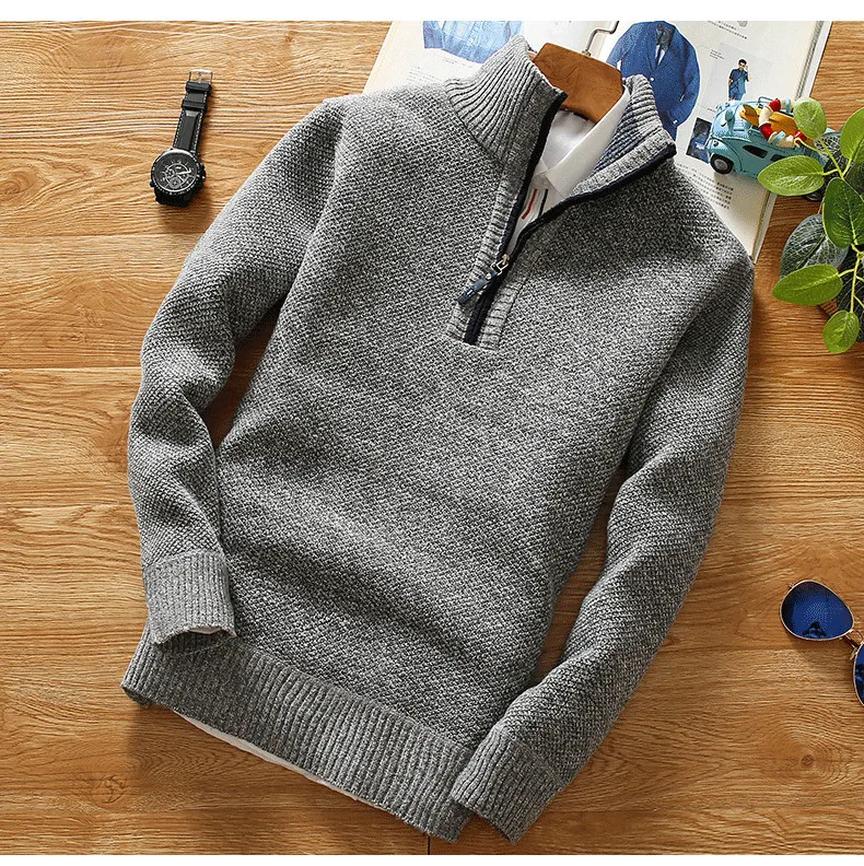 Winter männer Fleece Dicker Pullover Halb Zipper Rollkragen Warme Pullover Qualität Männlich Dünne Gestrickte Wolle Pullover für Frühling – Detail 1