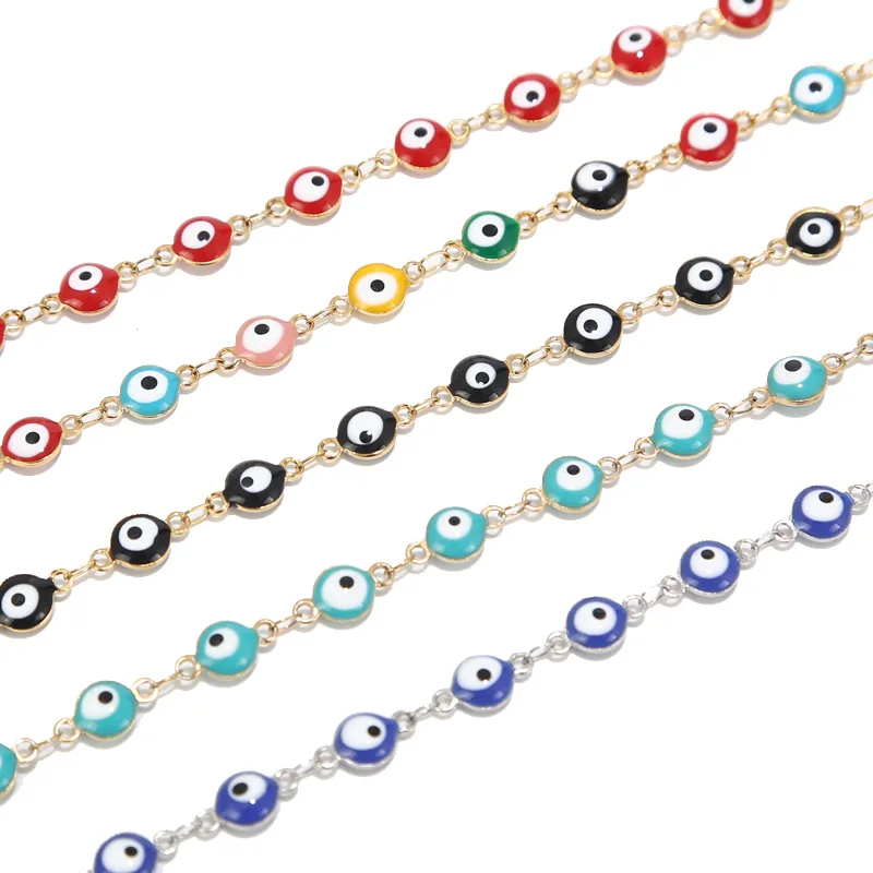 1 Meter lange türkische Augenketten aus Edelstahl, 6 mm, weiß, blaue Augenperlenkette für die DIY-Schmuckherstellung – Detail 3