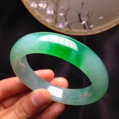 

Natural Burmese Jadeite Light Color Two-tone 54-64mm Bracelet Elegant Princess Jewelry Best Gift