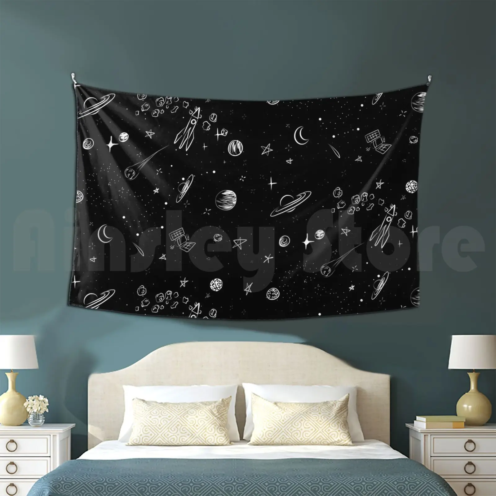 Space Tapestry Living Room Bedroom Space Background Black And White Astronomy Astrology Astronaut Planets