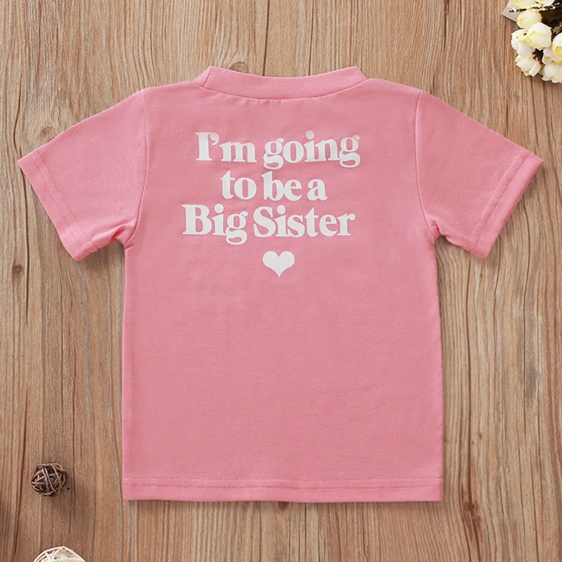 Toddler Little Girls Going to be Big Sister Cotton T-Shirt Clothes Short Sleeve Secret Letter Pink Tops Tee Outfit