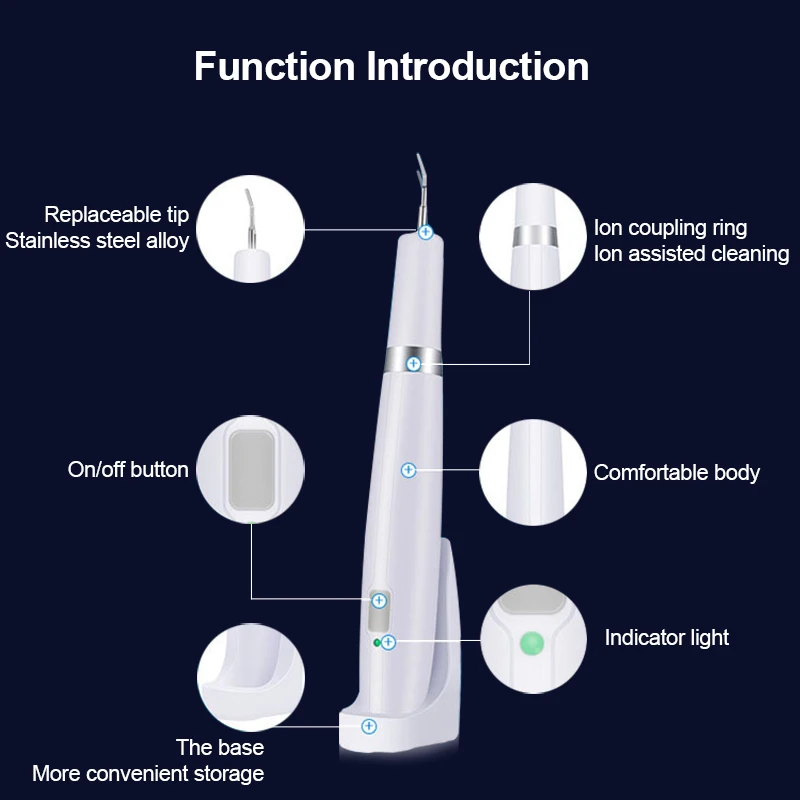 초음파 진동 전기 치아 클리너 가정용 치과 세탁기 치아 얼룩 제거 교체 클렌징 헤드