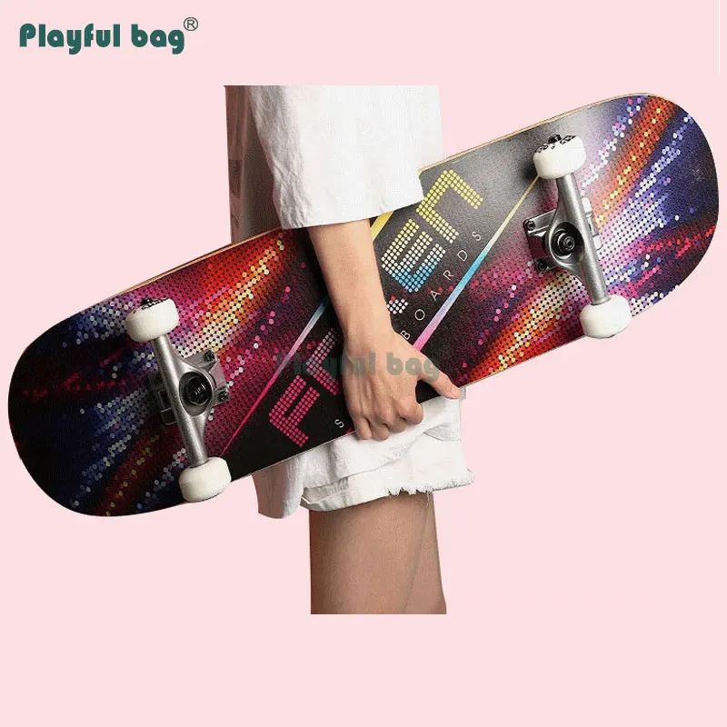 Playful Bag Adult Skateboard Professional Double Rocker Skateboard Creative graffiti Maple Wood Board ABEC-9 Bearing MA05