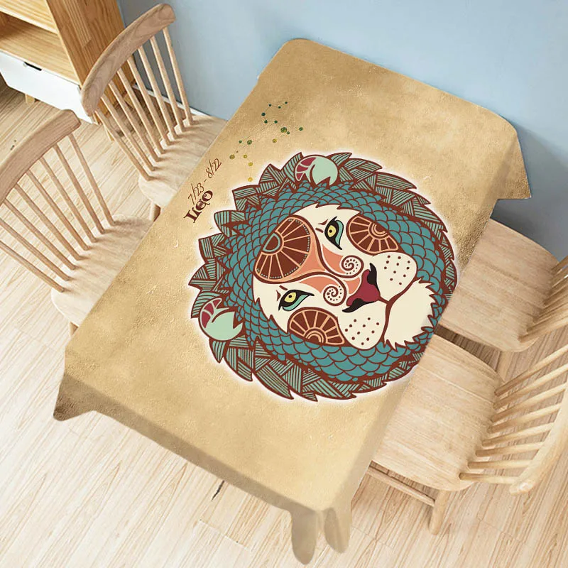 Vintage 12 Zodiac Sign Horoscope Taurus AriesCartoon Art Wall Tapestry Water Resistant Cotton Linen TableCloth Funiture Cover