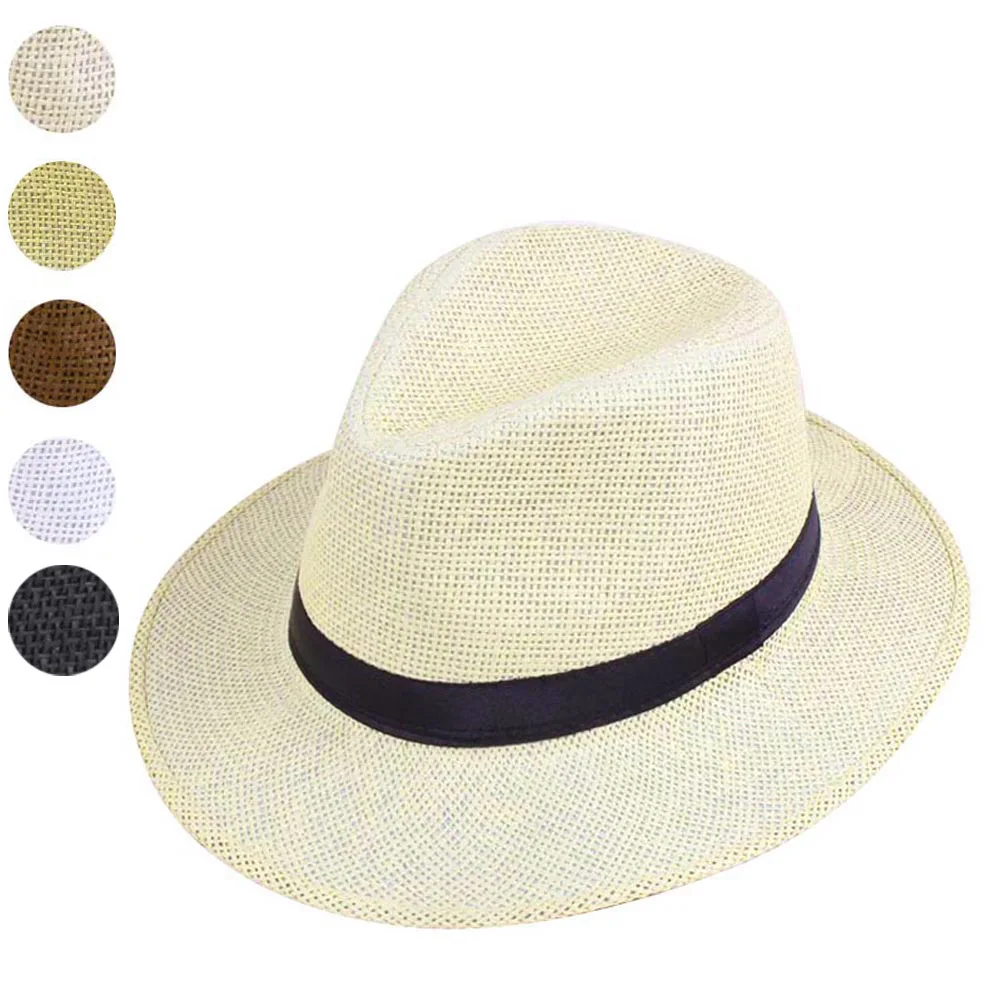 NEW Men Straw Panama Hat Handmade Cowboy Cap Summer Beach Travel Sunhat