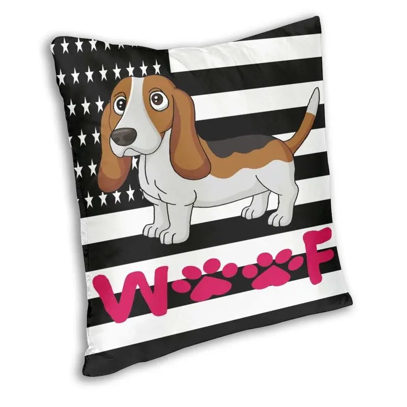 Basset Hound Dog Woof Square Throw Pillow Cover Home Decor 3D Double Side Printed Puppy Pup Pet Cushion Cover for Living Room