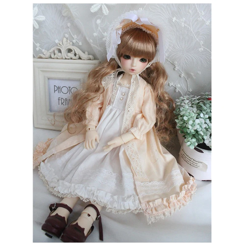 

Платье для куклы BJD 1/4 1/6, платье + пальто + шапка BB для 1/6 YOSD 1/4 BJD MSD, аксессуары для кукол, Одежда для куклы, костюм из 3 предметов