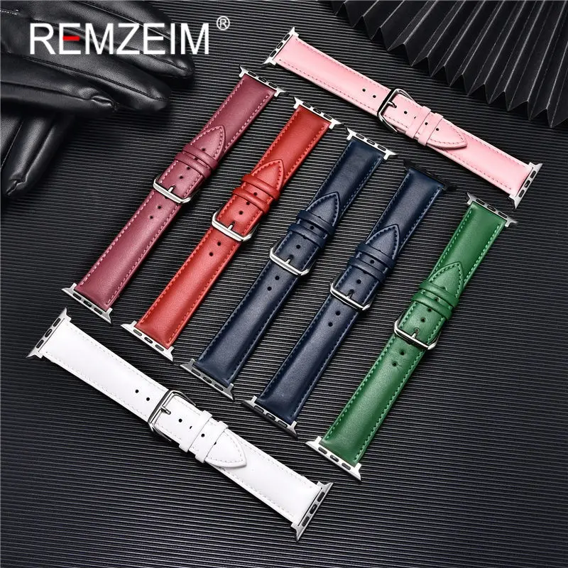 Calfskin Soft Leather Watchband  for Apple Watch Ultra 8 7 SE 6 5 4 3 2 1 Watchban Casual Replace Strap image 5