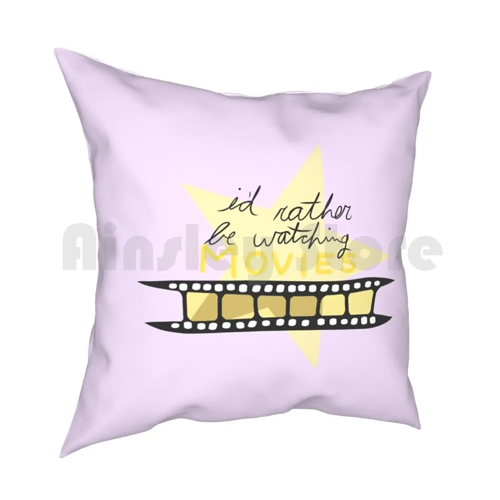 I'D Rather Be Watching Movies... Pillow Case Printed Home Soft DIY Pillow cover Movies Movie Film Film Reel Star Yellow