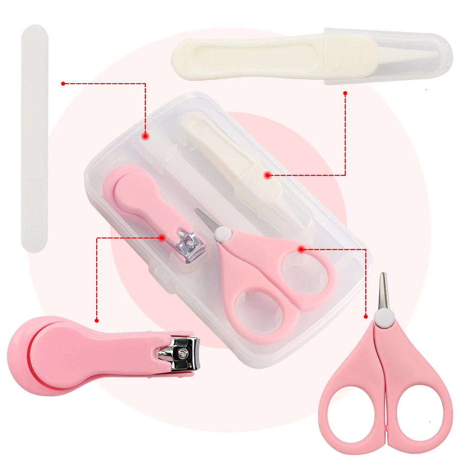 4 Uds. Kits de cuidado de la salud para bebés, juego de cuidado de uñas para bebés, tijeras recortadoras de dedos infantiles, cortaúñas, caja de