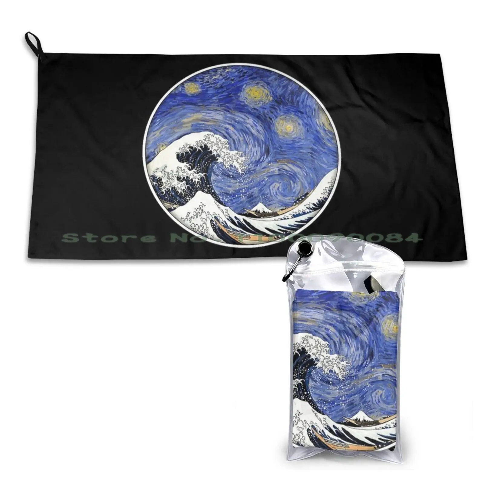 Van Gogh Starry Night And Hokusai Great Wave Quick Dry Towel Gym Sports Bath Portable Supermoto Supermotard Motocross Moto