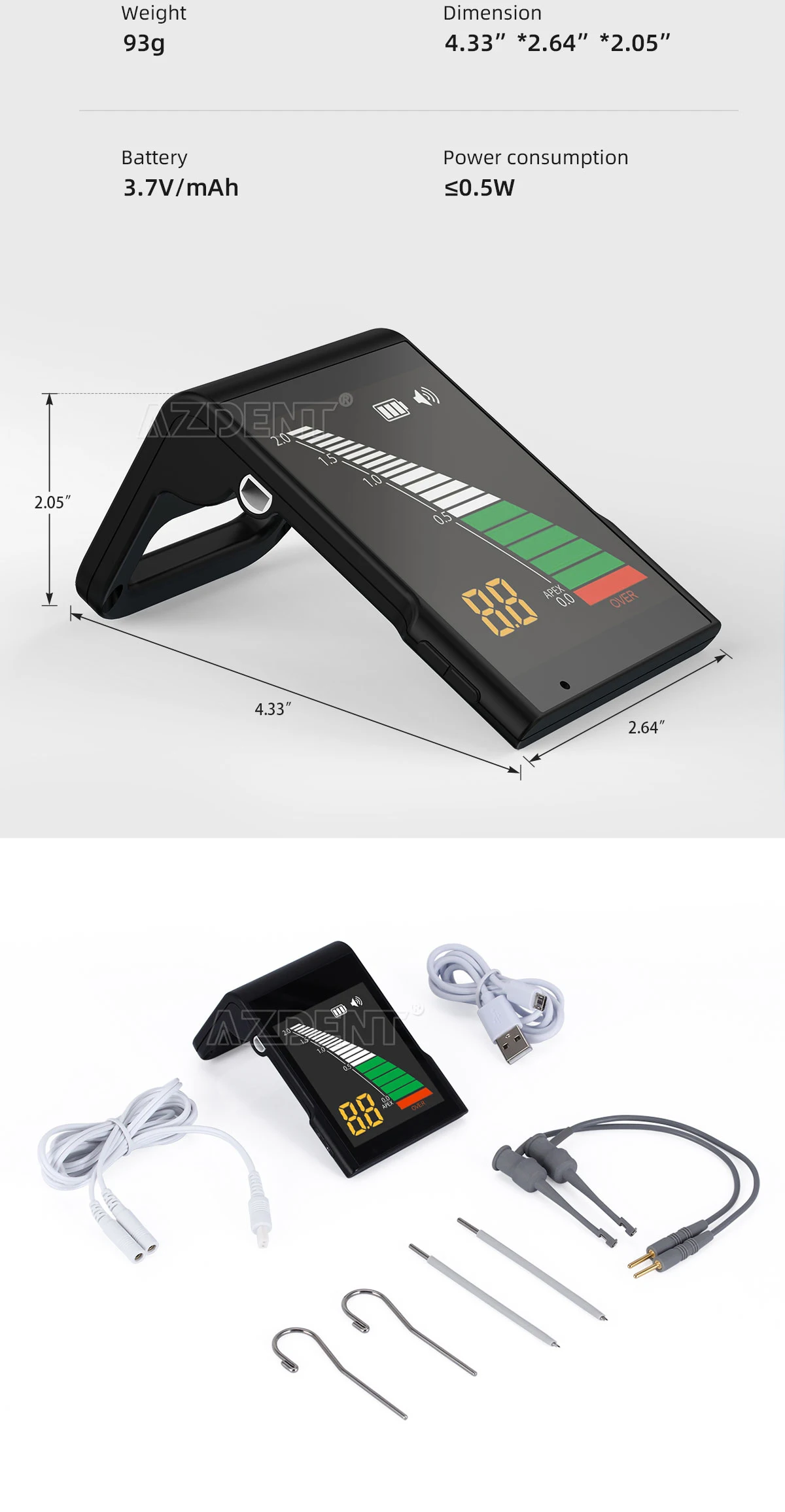 AZDENT Dental Endo Apex Locator Apex Root Cancal Standort Messung Zahnärzte Labor Zahnmedizin Werkzeug 3,2' LCD Bildschirm – Detail 7