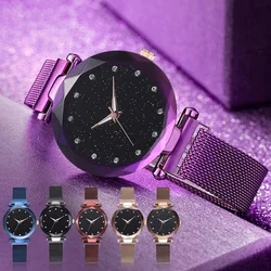 Luxo céu estrelado womenwatch strass quartzo senhoras relógio fino aço feminino cintura