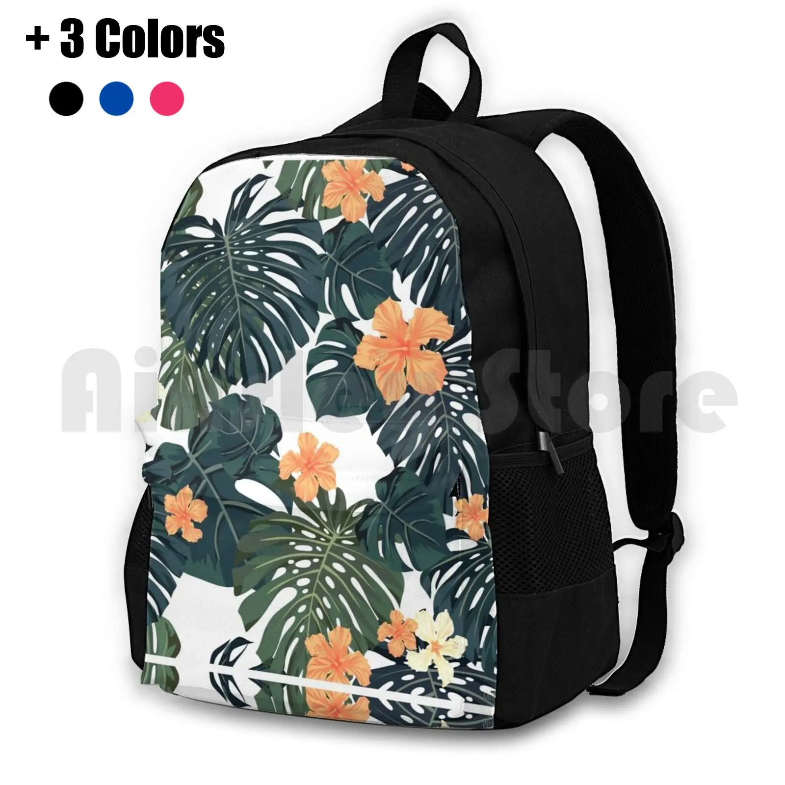 Tropical Blossom Outdoor Hiking Backpack Riding Climbing Sports Bag Tropical Palm Pattern Jungle Flower Flowers Leaf Floral