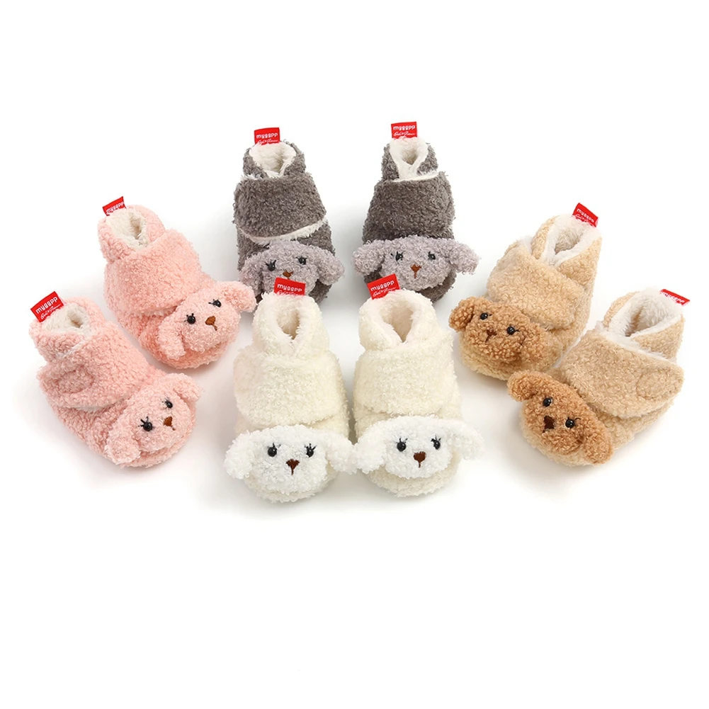 Baywell Winter Newborn Snow Boots Baby Boy Girl Shoes Soft Sole Cute Puppy Toddler Plush Fleece Boots First Walker0-18M