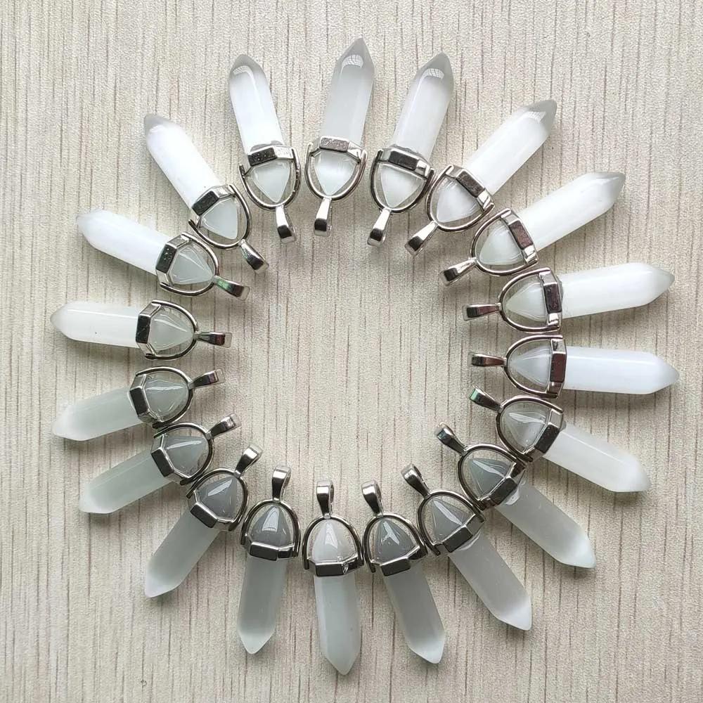 

Wholesale 24pcs/lot Fashion white cat eye stone pillar Point charms pendants for necklace jewelry making free shipping