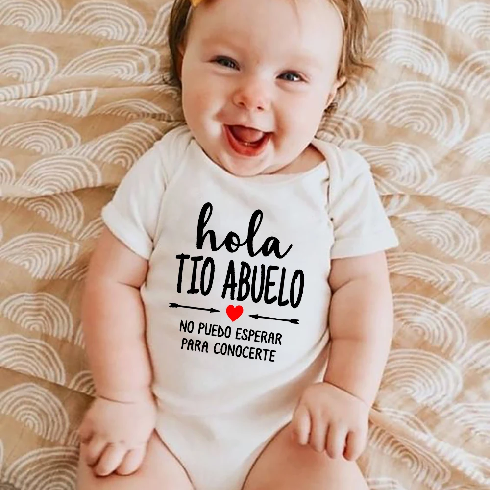 Hola Tio Abuelo Spanish Funny Newborn Bodysuits Boy Girl Unisex Crawling Jumpsuit Clothes Outfit No Puedo Esperar Para Conocerte