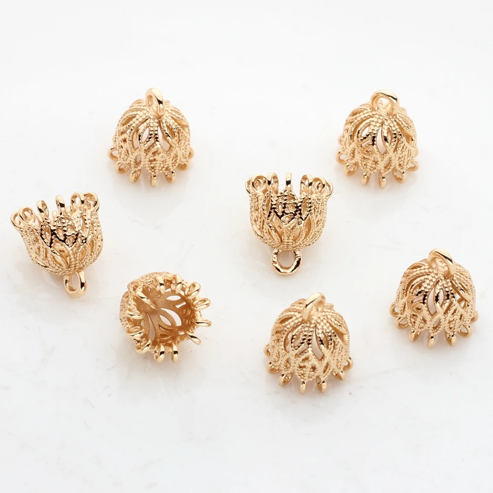 Copper Metal  Real   End Cup Flowers Charms 2pcs/lot For  Making Tassel Jewelry Making Wholesale Lots Jewelry