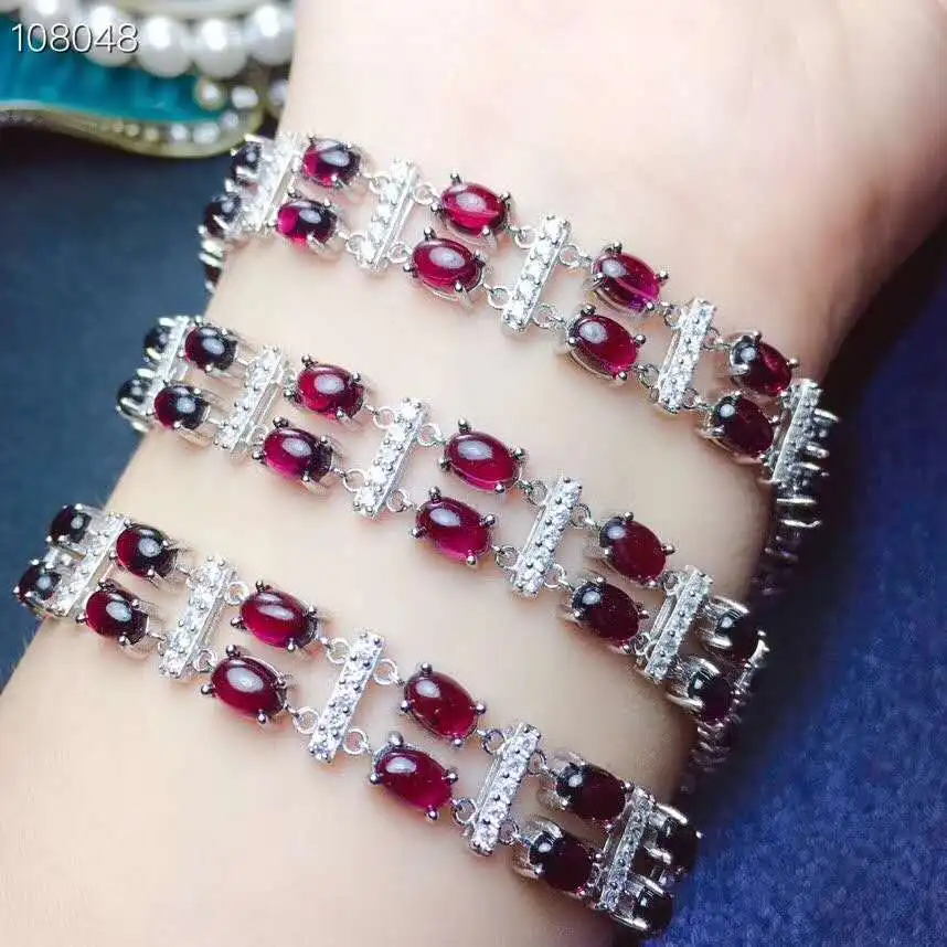 

Real Natural Garnet chain bracelet Free shipping Natural real Garnet 925 sterling silver bracelet