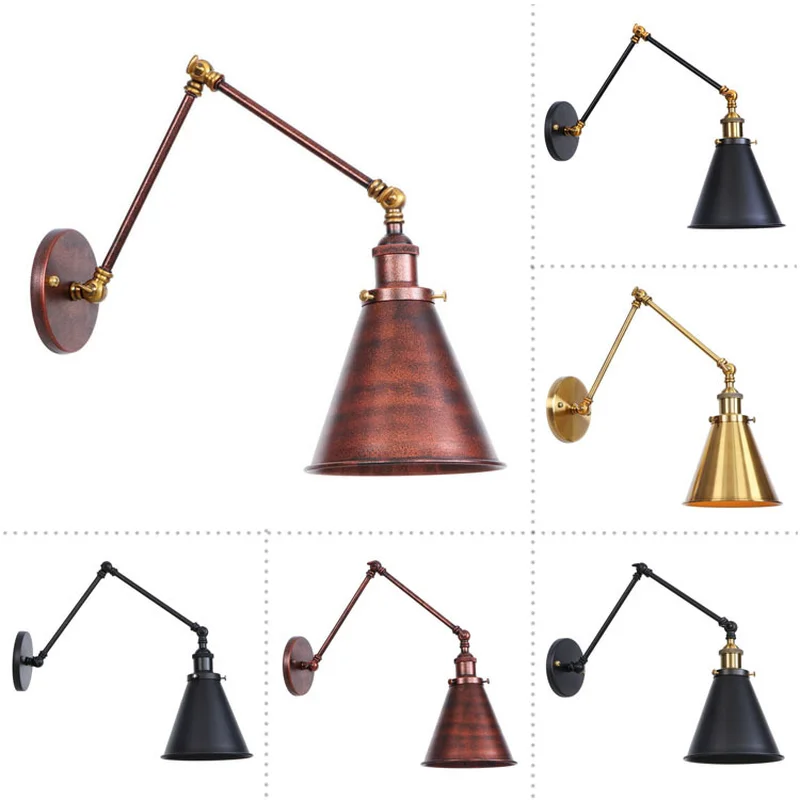 

Industrial electroplating iron wall lamp aisle bar restaurant living room hotel adjustable retro long arm wall lamp WJ10