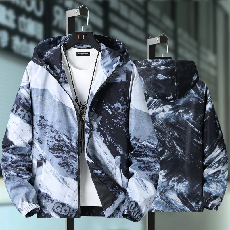 

Causal Fashion Print Jacket Men Hooded Jacket Spring Autumn Windbreaker Jacket Loose Outwear Male Youth Design Coat 2020 New