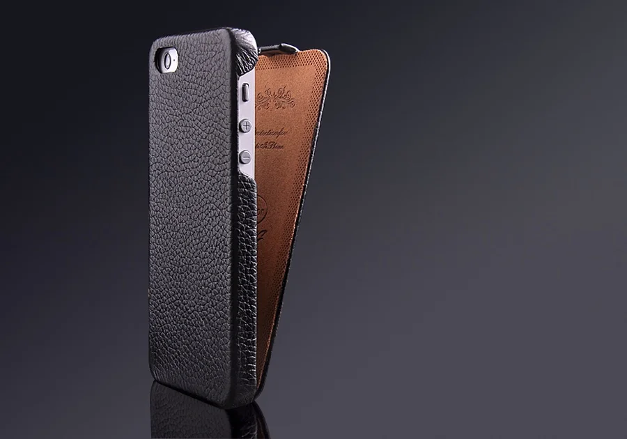 Genuine Leather Vertical Flip Case for iPhone 5, 5S, SE, 100% Real Leather, High Quality, Free Screen Protector, Litchi Stria
