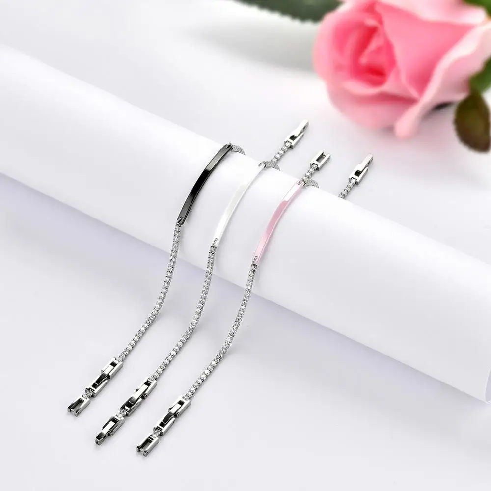 BONISKISS 2020 Hot Sale Ceramic Bracelets Bangles for Women Stainless Steel Double Buckle Adjustable Length Ladies Bracelet