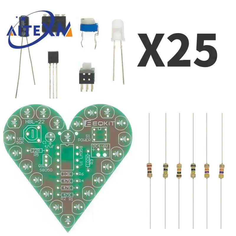 DIY Kit Heart Shape Breathing Lamp Kit Breathing LED Suite Red White Blue Green Electronic Production for Learning laboratory