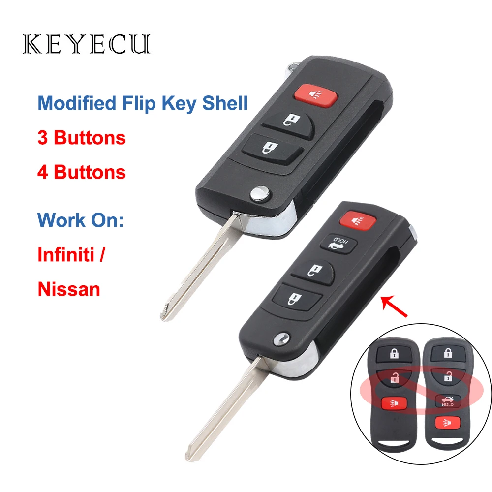 

Keyecu 3 4 Buttons Upgraded Car Remote Key Shell Case Cover for Infiniti FX35 QX56 for Nissan Armada Frontier Murano Pathfinder