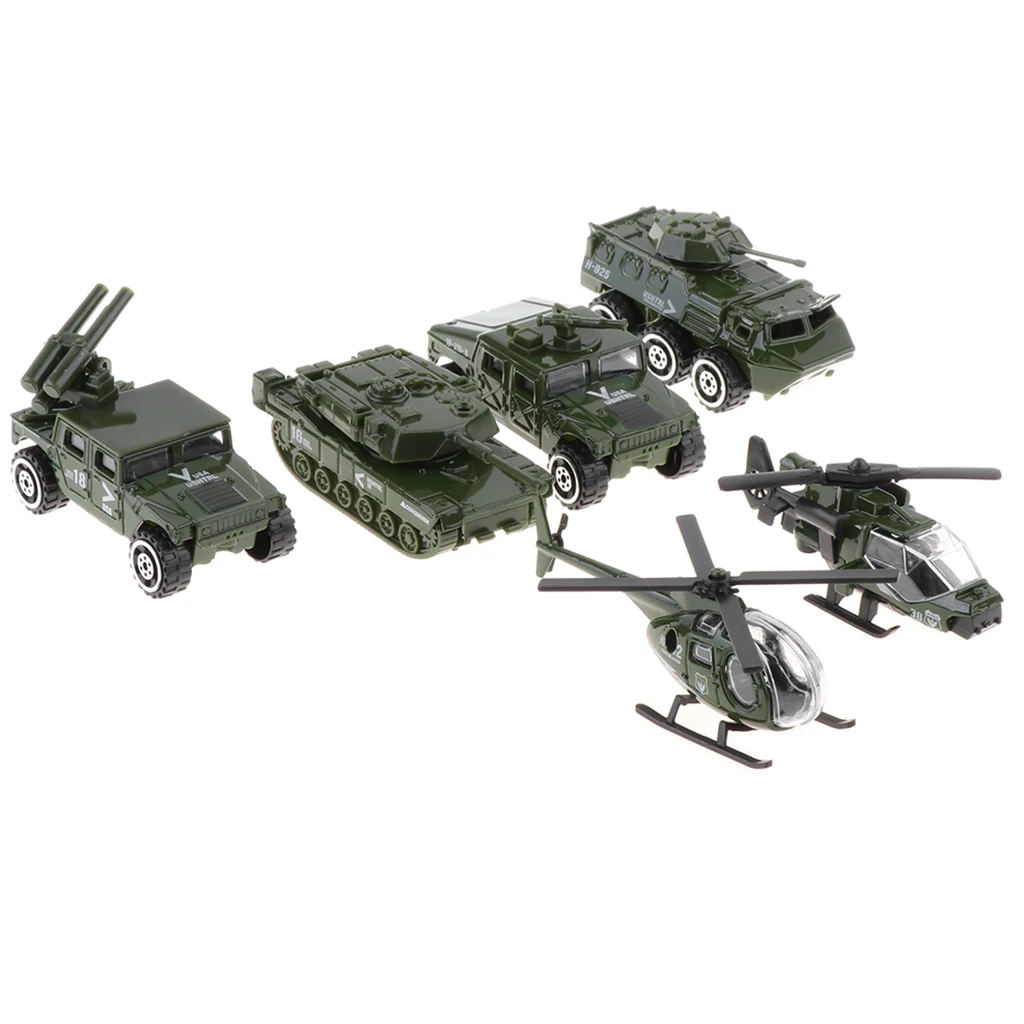 6 in 1 Assorted 1/87  Vehicles Model Kids Tank for Jeep Army Toys