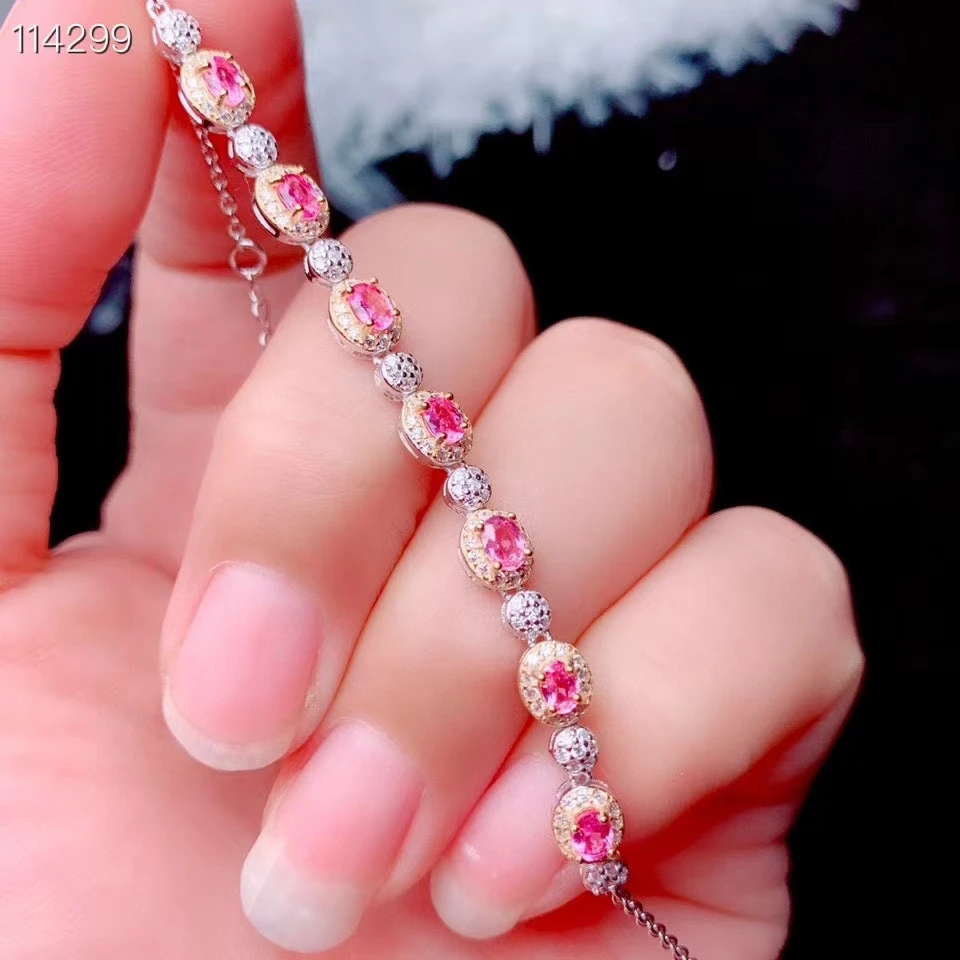 KJJEAXCMY fine jewelry 925 sterling silver inlaid natural pink sapphire bracelet classic female support testing