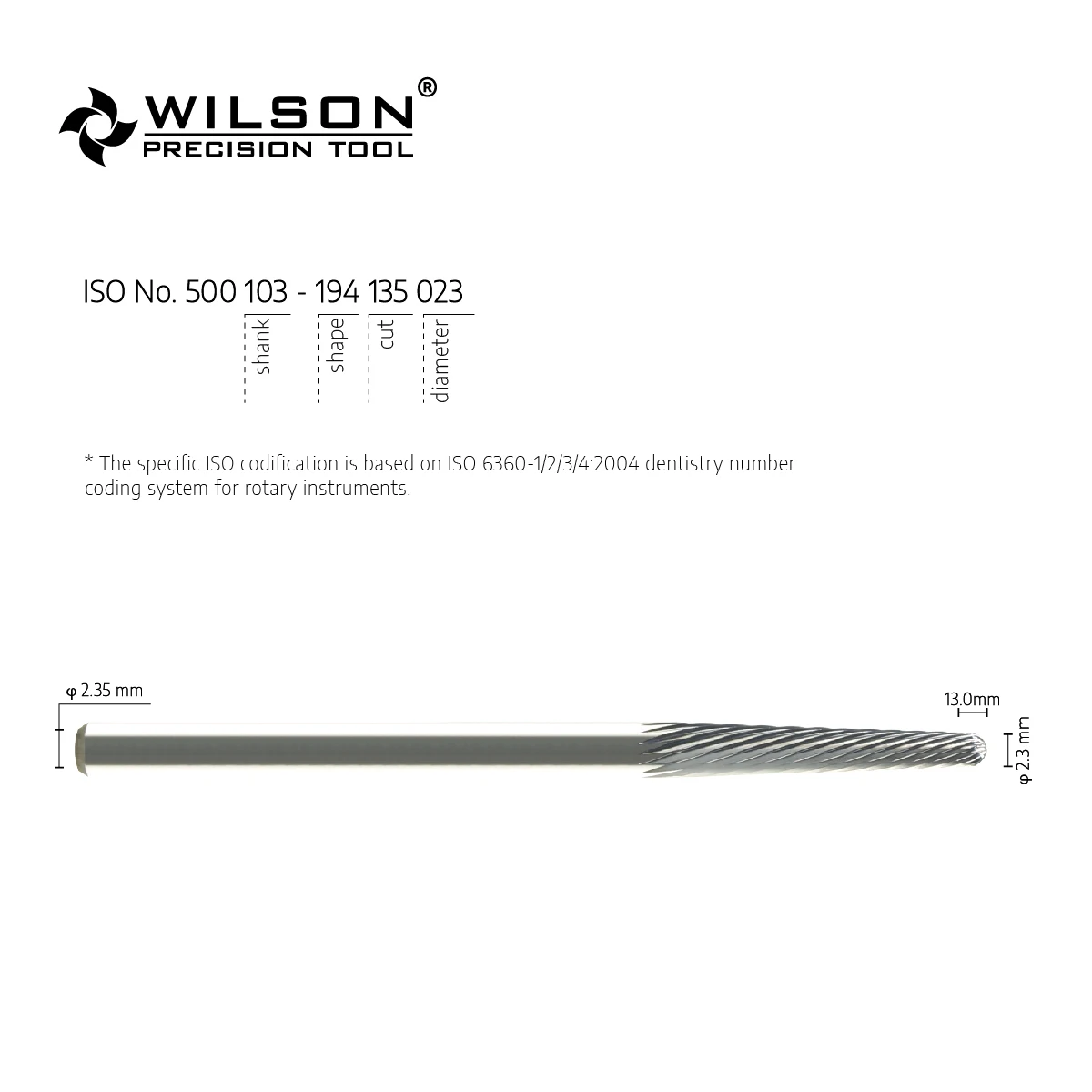 WilsonDental-fresas de carburo de tungsteno, corte liso, ISO 135