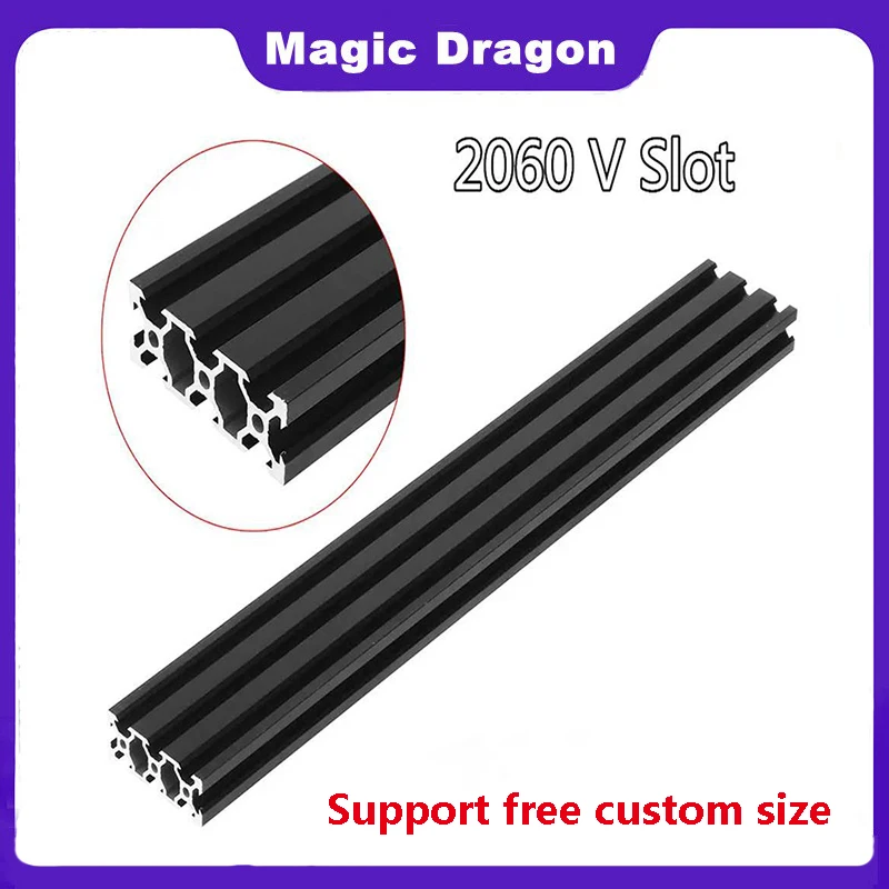 

1PCS Black 2060 V-Slot European Standard Anodized Aluminum Profile Extrusion 100mm-800mm Length Linear Rail for CNC 3D Printer