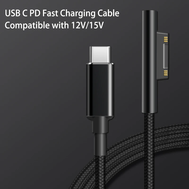 마이크로소프트 서피스 북용 USB C 고속 충전 케이블, 마이크로소프트 서피스 프로 3, 4, 5, 6, 7, 타입 C 전원 어댑터 컨버터, 100W, 5A