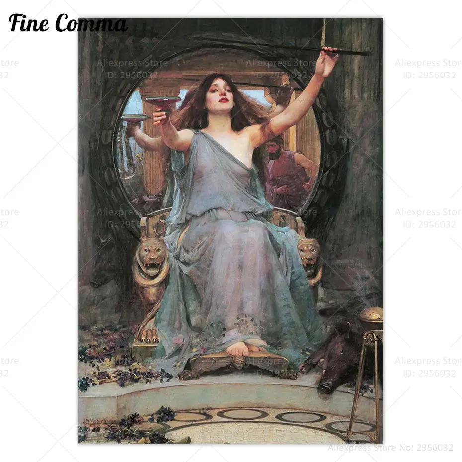 Circe Offering the Cup to Ulysses John William Waterhouse Vintage Painting Reproduction Poster Canvas Print Wall Art Home Decor