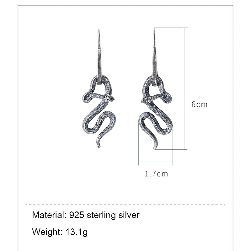 Snake Dangle Earrings 925 Sterling Silver Gothic Matte Drop Earrings For Women Fashion Punk Jewelry  Valentine Gifts Thai Silver