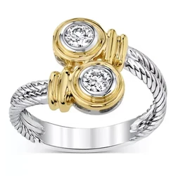 Huitan Novel Design Two Tone Women Ring Fashion Party Accessories Office Lady Daily Wear Rings Nice Gift Anillos Bijouterie