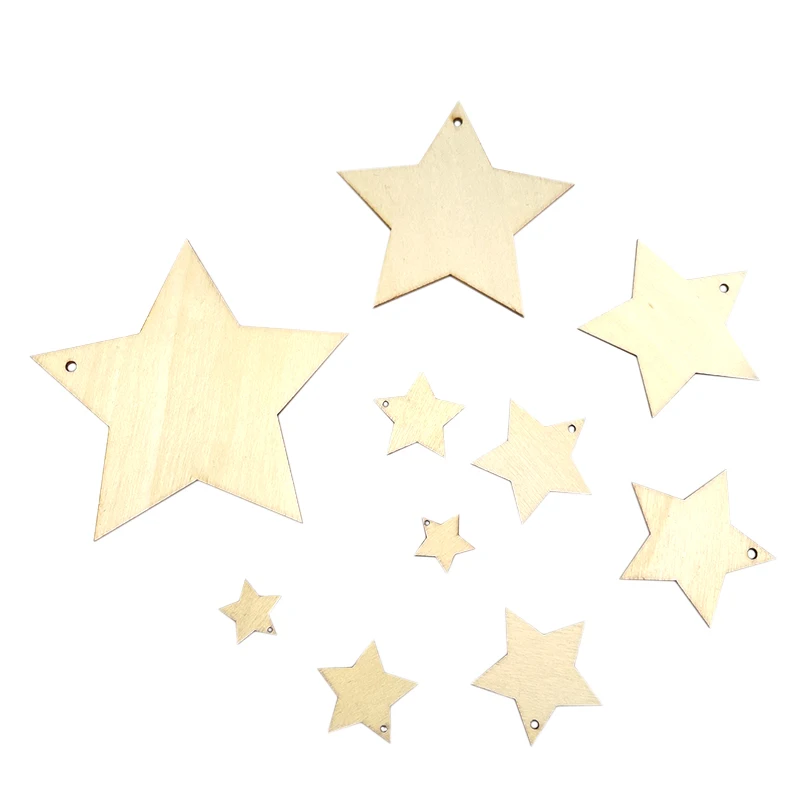 20-100mm Star Pattern Unfinished Wooden Pendant Hanging Ornament Home Decor DIY Scrapbook Party Blank Handmade Crafts Supplies