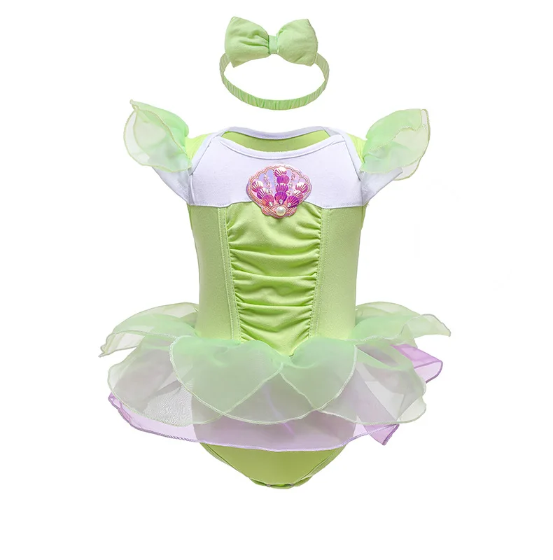 Infant Girl Romper Dress With Headband Elsa Belle Mermaid Snowwhite Fairy Tris Baby Girl Clothes Size 3-18M Baby Quality Dress