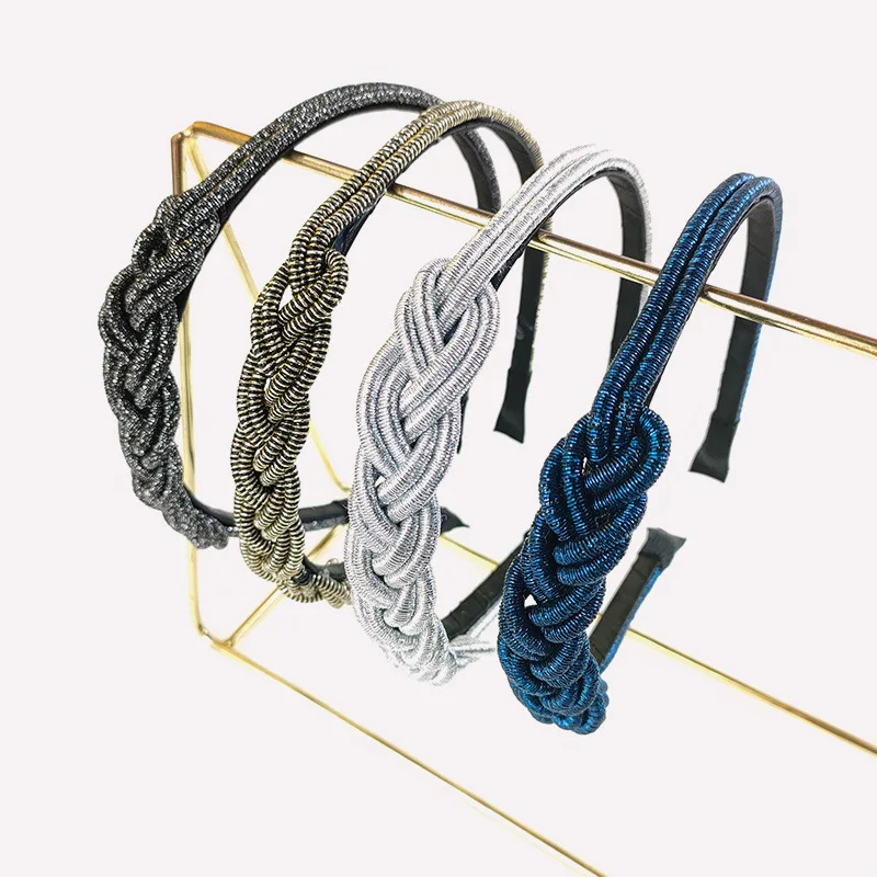 New Fashion Shining String Braided Weaving Hairbands Thin Chain Headbands Handmade Hair Hoop Bezel Women Vintage Headdress